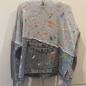 Custom Colorful Splatter safety pin Denim and Gray Sweatshirt